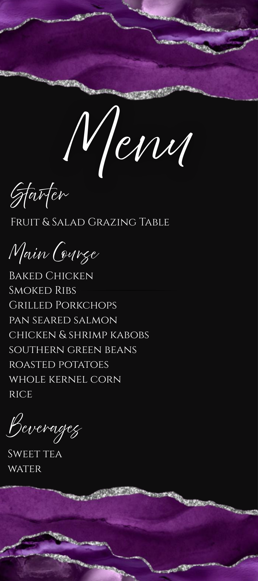 Purple Rain Menu Card Template